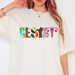 Gildan Cream Short Sleeve Tee with Multicolor 'RESIST' Graphic